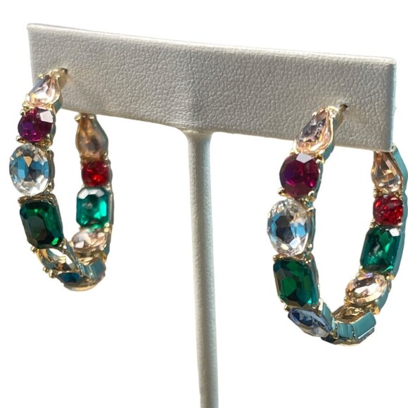Charming Charlie Gold Hoop Earrings With Multicolor Gemstone Accents MSRP $24 - Picture 2 of 8
